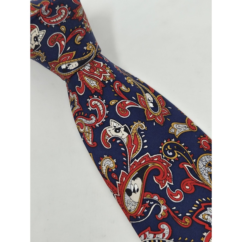Disney Mickey Mouse Silk Tie "The Tie Works" Balancine Paisley Red‎ Blue VINTAGE